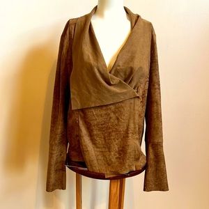 Faux Suede jacket, washable in soft Carmel brown by ANA